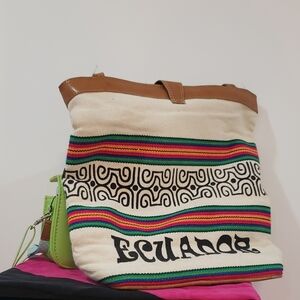 Ecuador Woven Tote Bag with Leather Trim